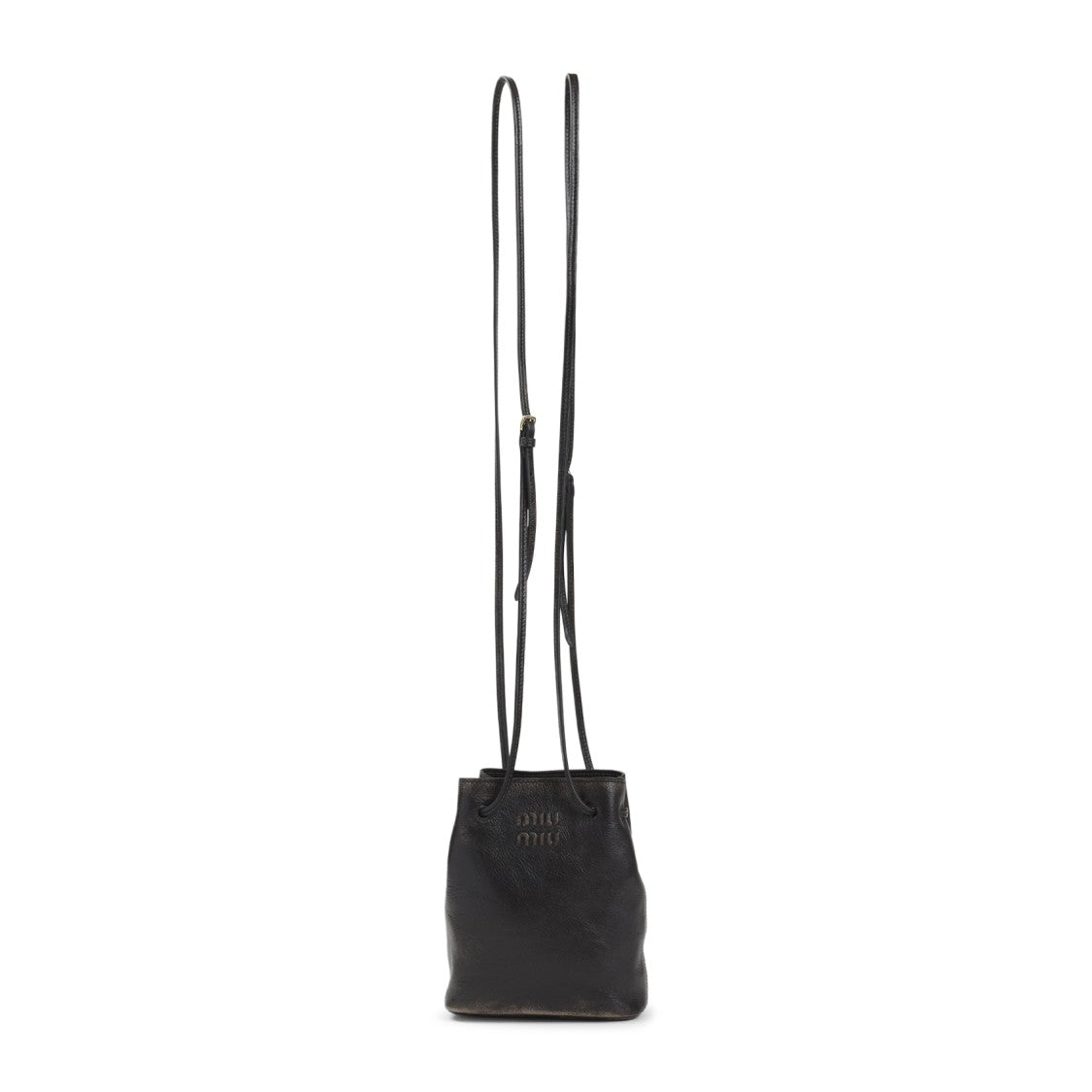 Miu Miu Brown Lamb Leather Clutch With Drawstring Closure