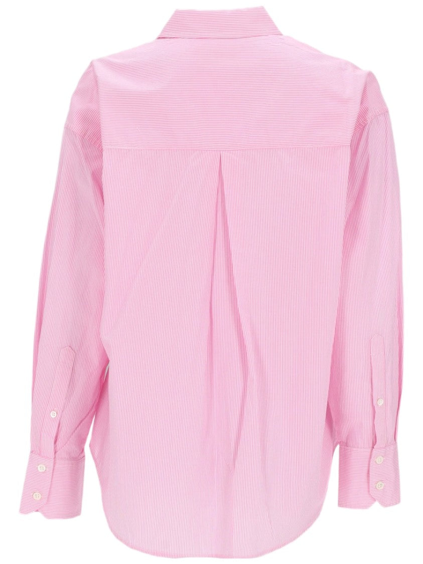 Mc2 Saint Barth Pink Striped Cotton Embroidered Shirt