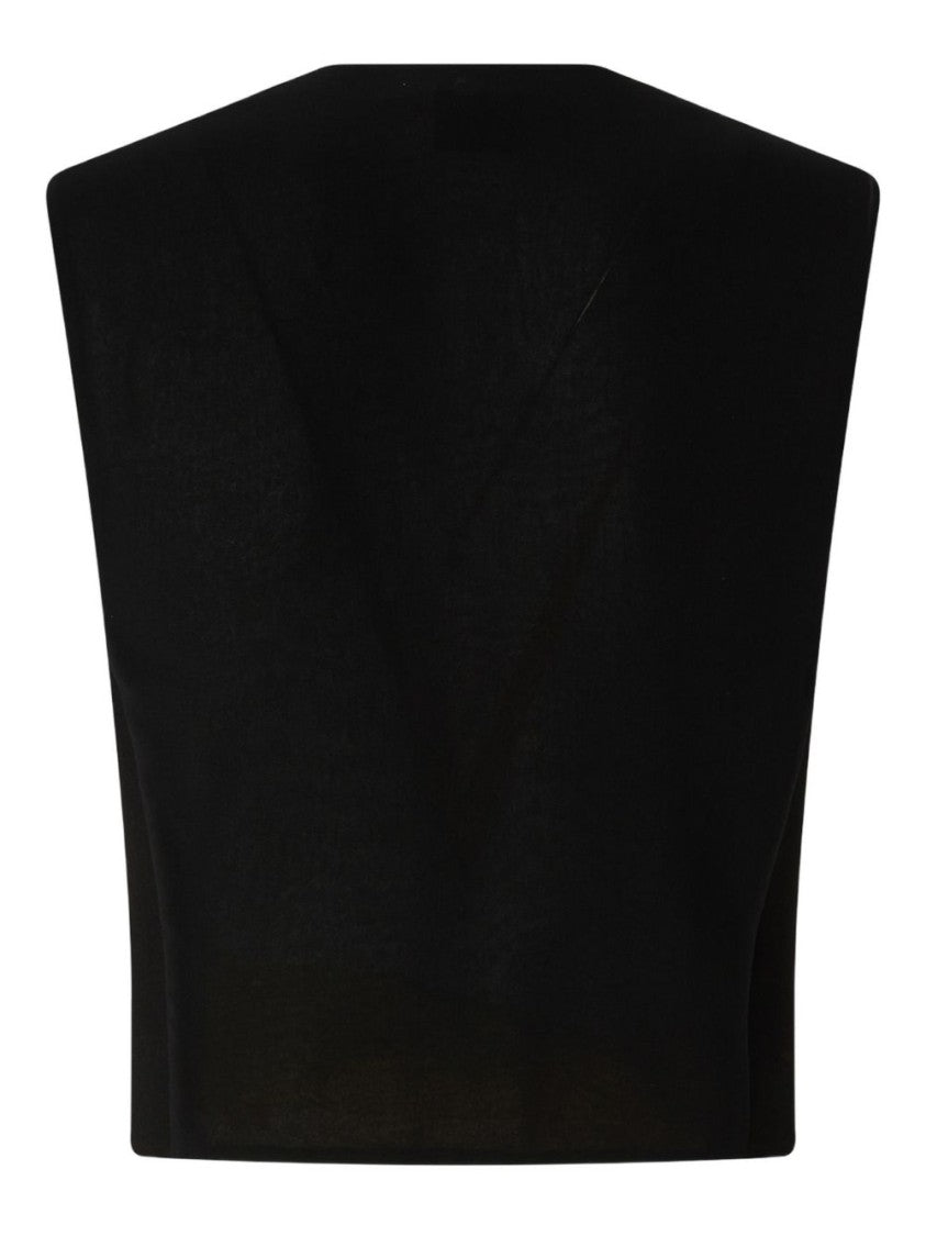 Pinko Sleeveless Black Gilet With Oxidized Silver Rose Buttons