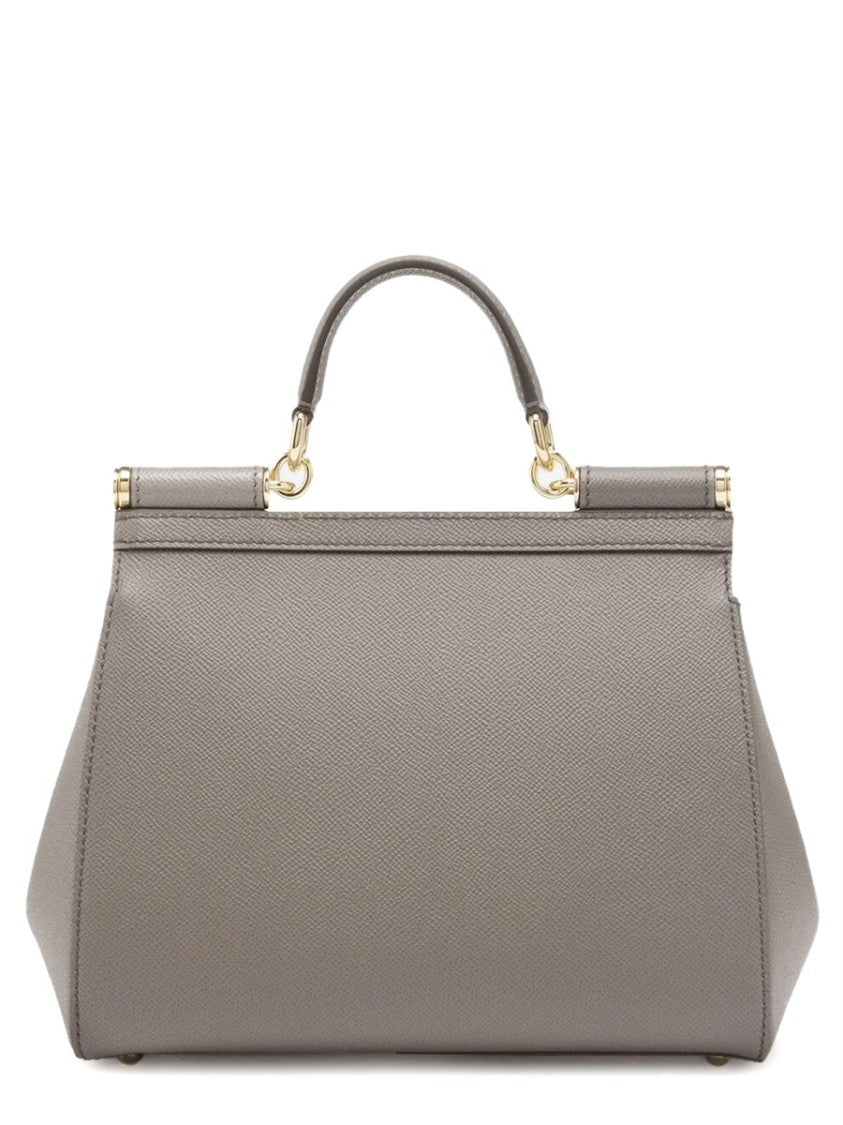 Dolce & Gabbana Trapezoidal Leather Handbag With Top Handle And Gold-Tone Accents
