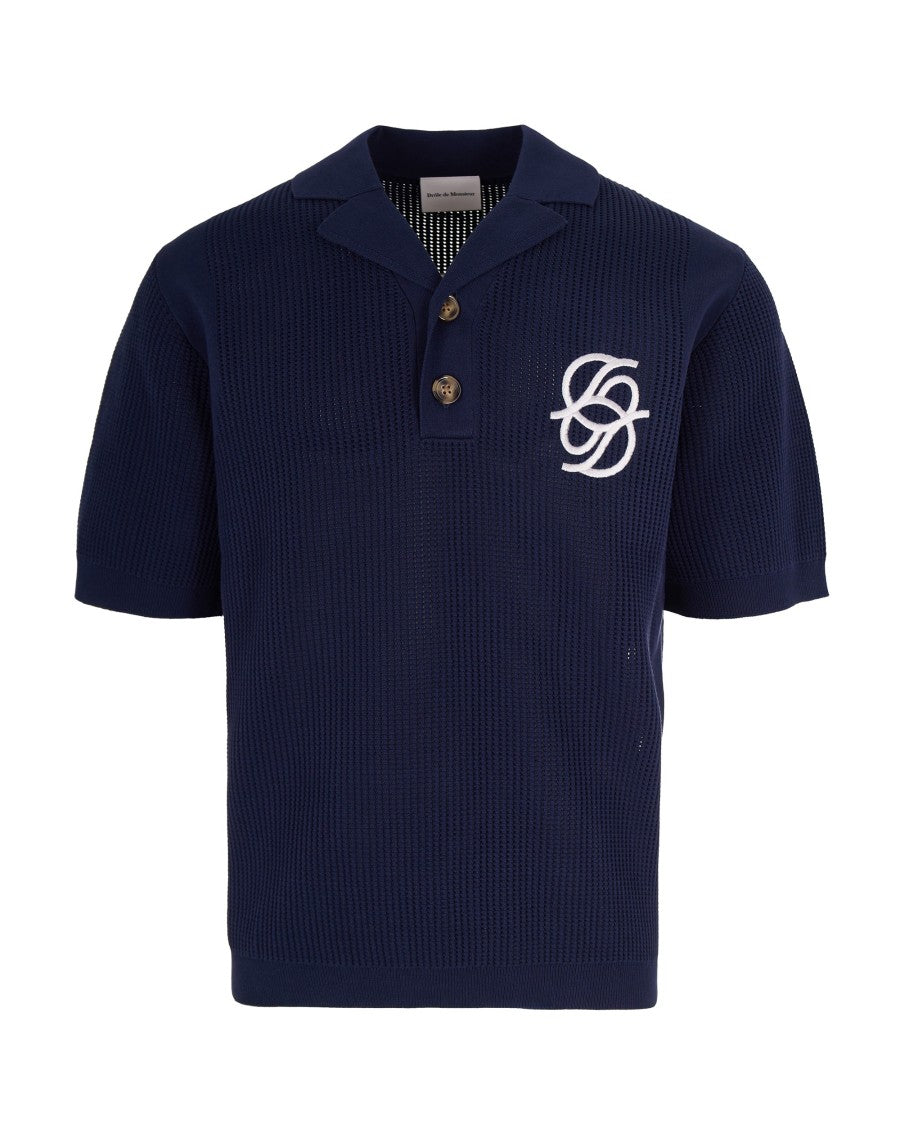 Drôle De Monsieur Textured Knit Short-Sleeve Polo With Monogram Detail