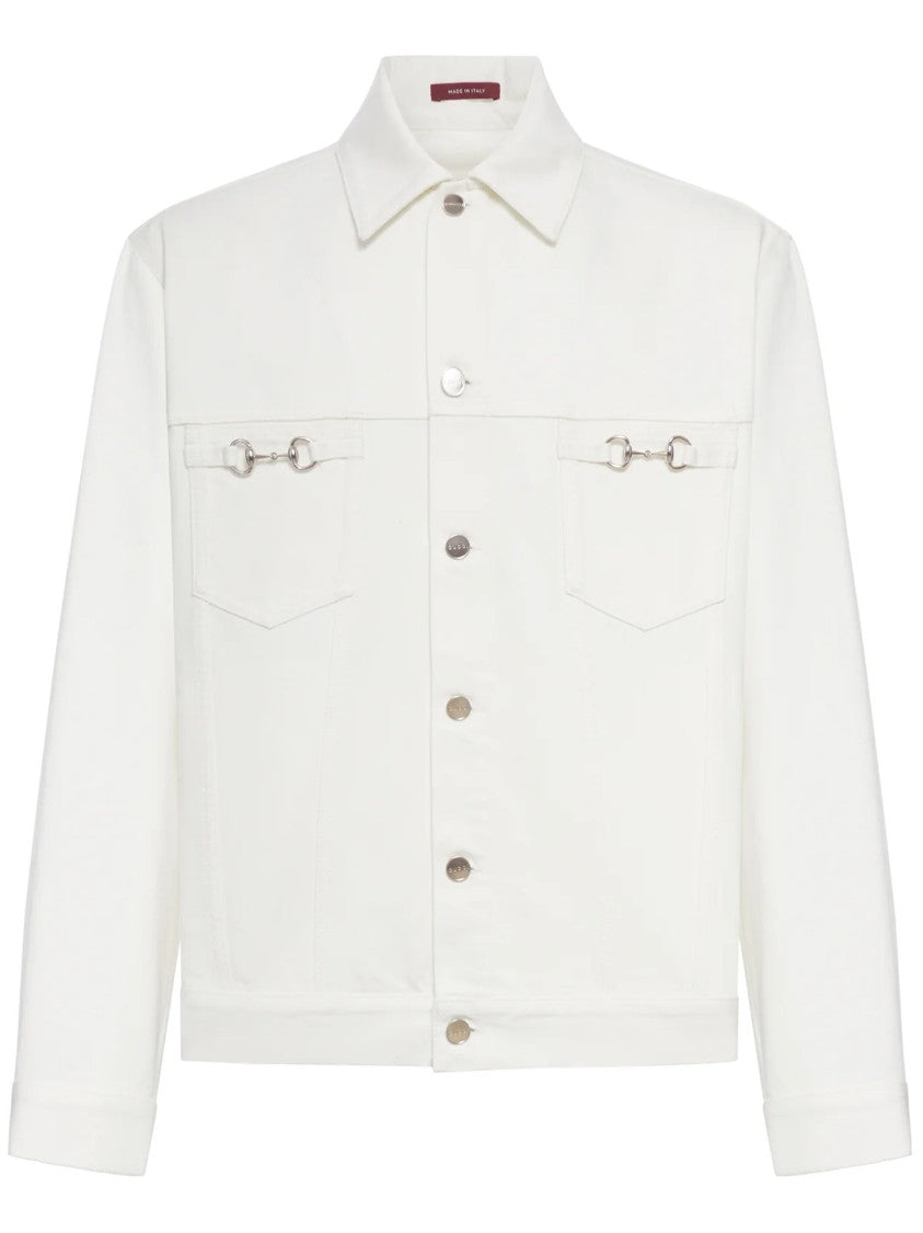 Gucci White Minimalist Classic Collar Cotton Jacket