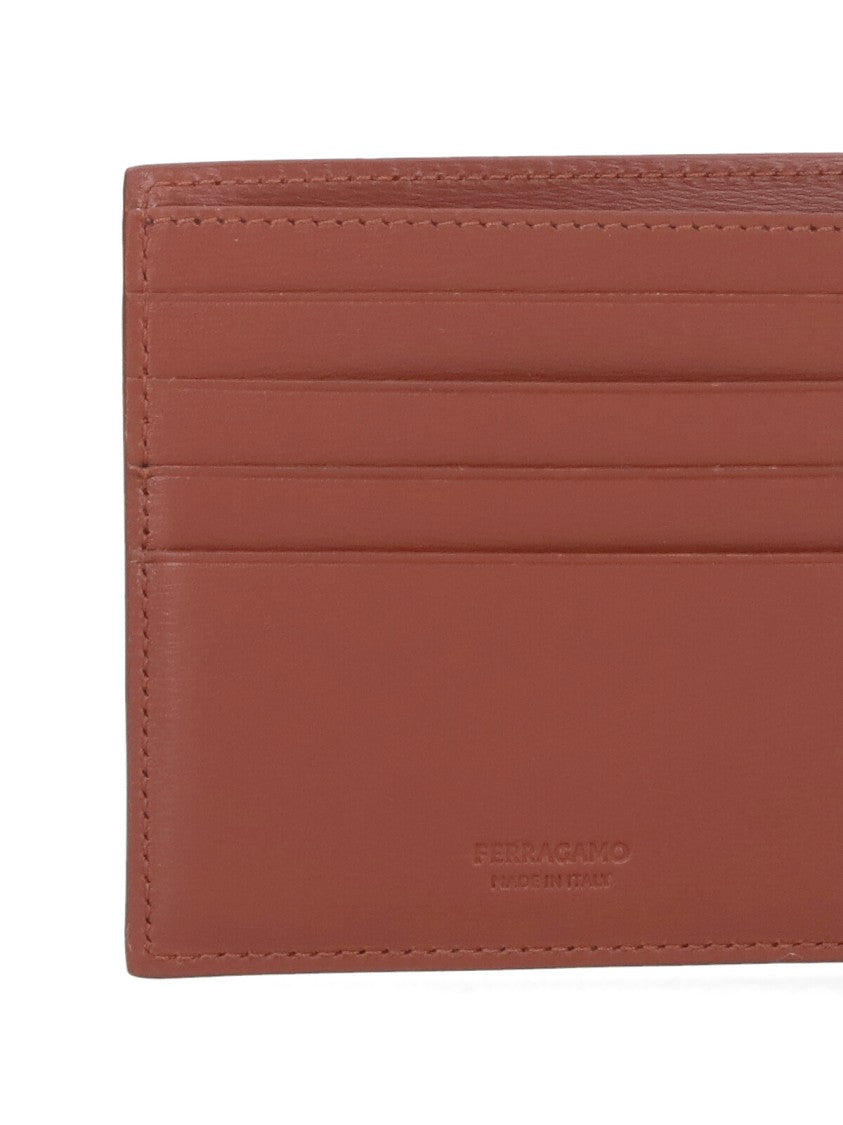 Ferragamo Brown Calfskin Leather Wallet With Embossed Logo