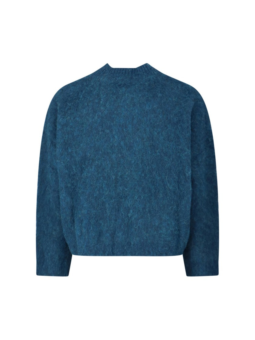 Martine Rose V-Neck Mohair Sweater With Ribbed Trims And Prominent Logo