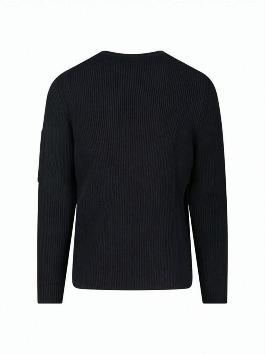 C.P. Company Ribbed Knit Sweater With Patch Pocket And Logo Detail