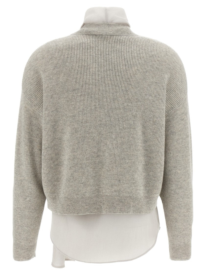 Brunello Cucinelli Cashmere Knit Sweater With Lavallière Blouse