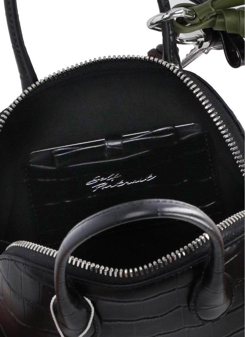 Self-Portrait Textured Black Crocodile-Embossed Handbag With Dual Cursors And Charms