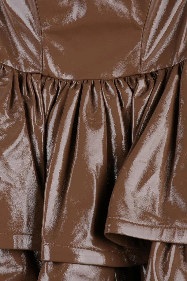 Elisabetta Franchi Short Faux Leather Dress Heart Neckline - Chocolate