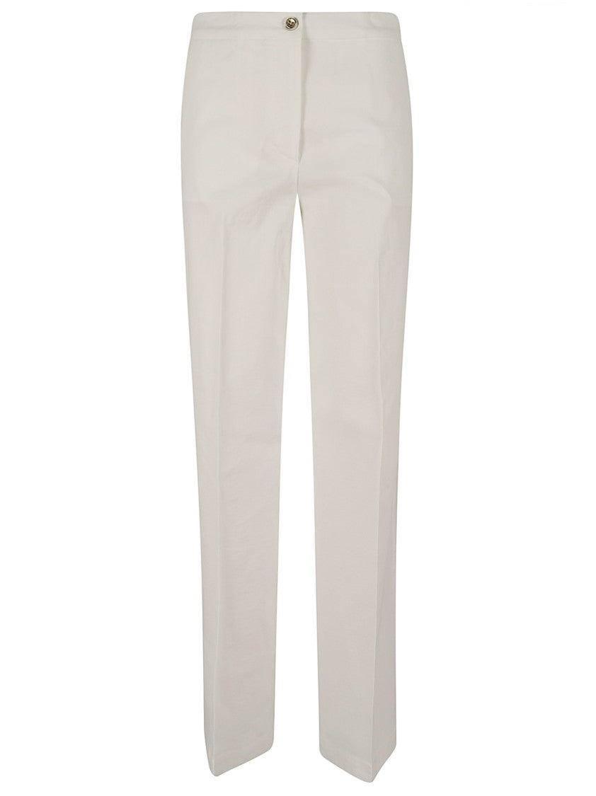 Pinko Wide-Leg Linen Trousers With Ironed Pleat And High Waist