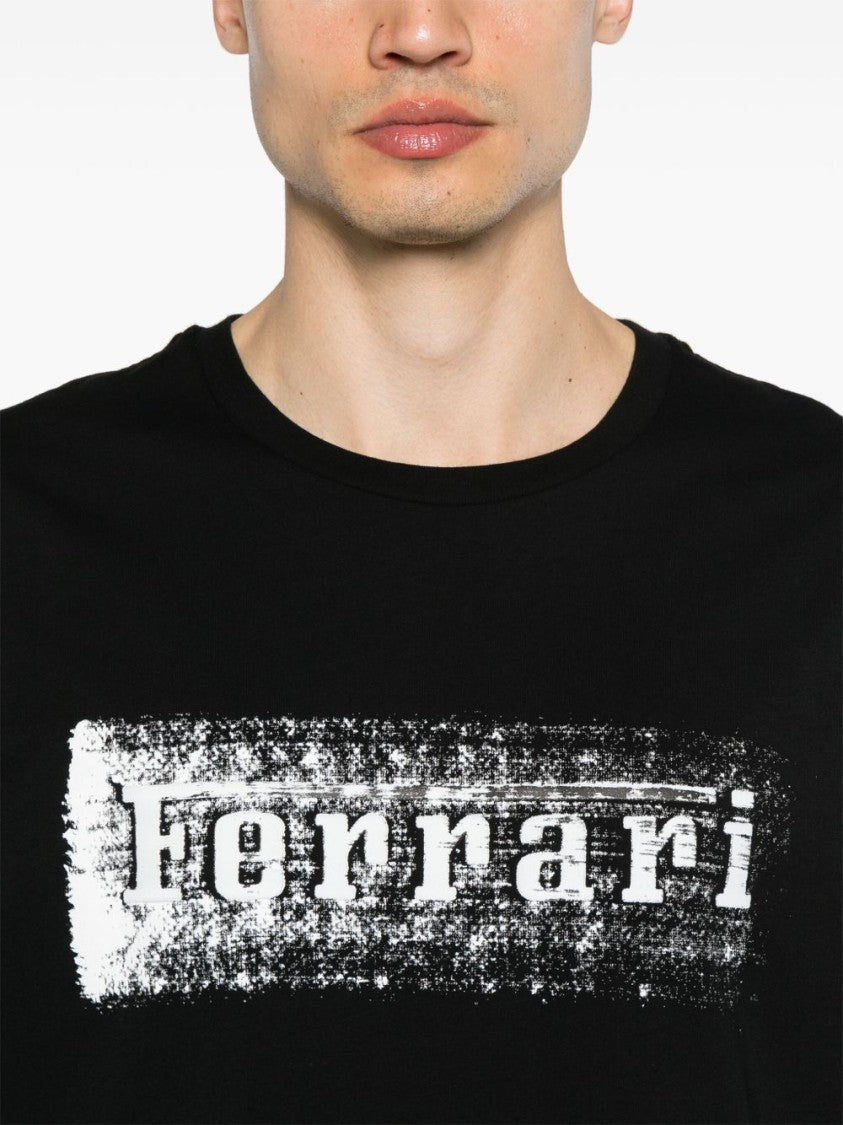 Ferrari Graphic Print Black Cotton T-Shirt