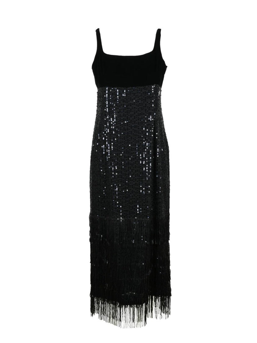 Karl Lagerfeld Black Polyester-Blend Velvet Sequin Long Dress