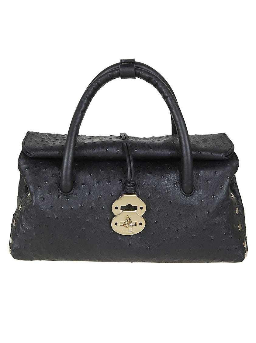 Zanellato Textured Leather Shoulder Bag With Gold-Tone Clasp