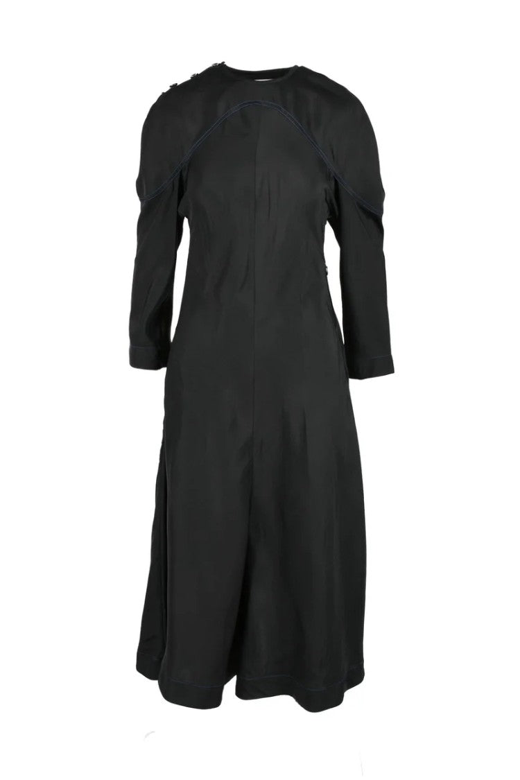 Jil Sander Long Viscose And Silk Dress - Black