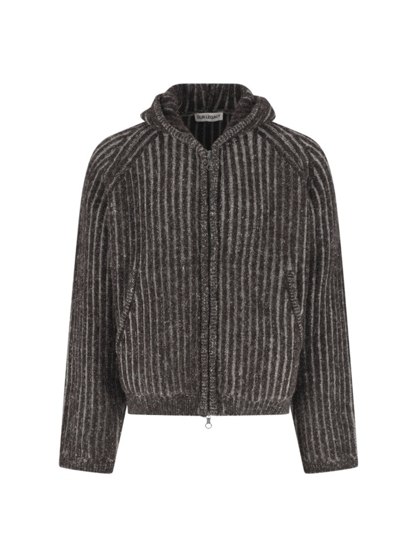 Our Legacy Grey Cropped Textured Ribbed Sweater