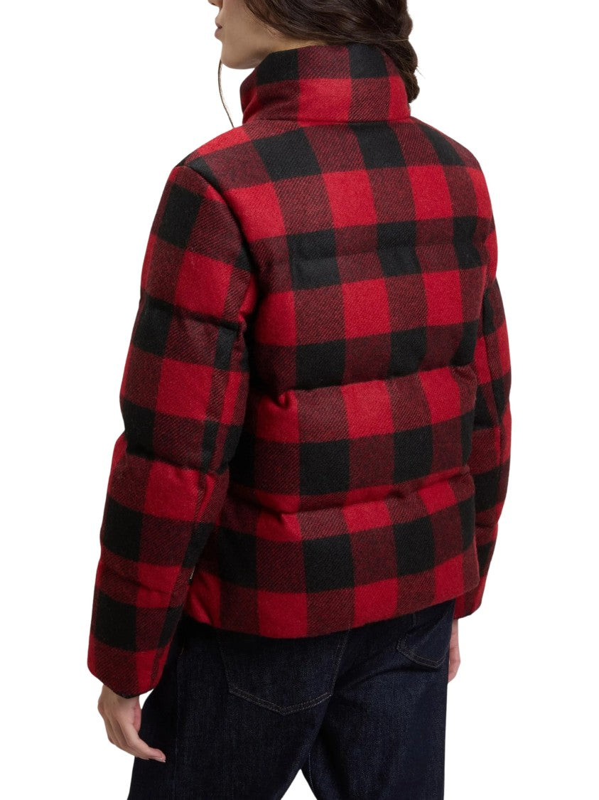 Woolrich Buffalo Check Wool Puffer Jacket With High Collar