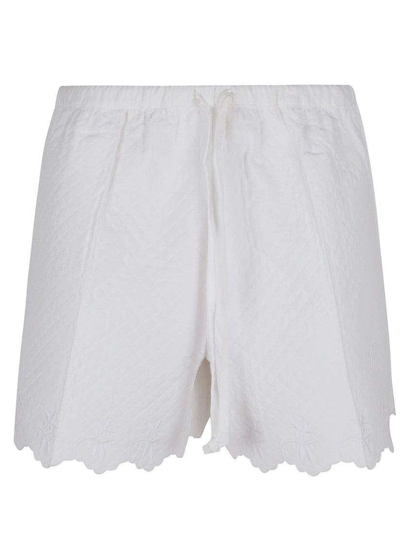 Patou Textured White Bermudas With Scalloped Hem