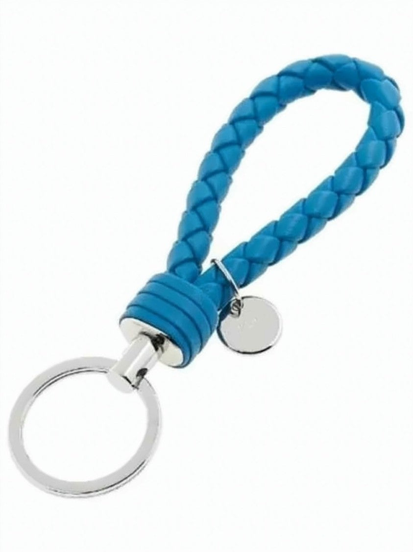 Bottega Veneta Braided Blue Keyring With Silver-Tone Charm