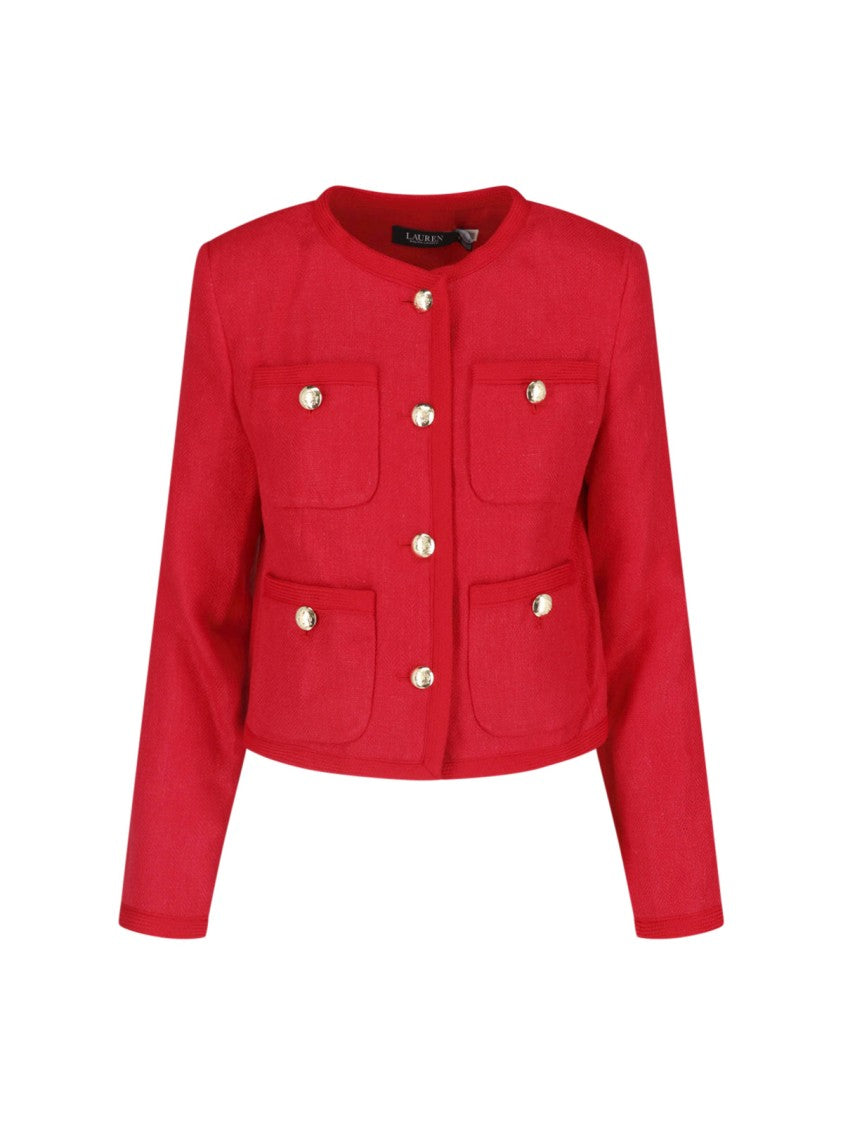 Polo Ralph Lauren Red Cropped Gold Button Structured Jacket