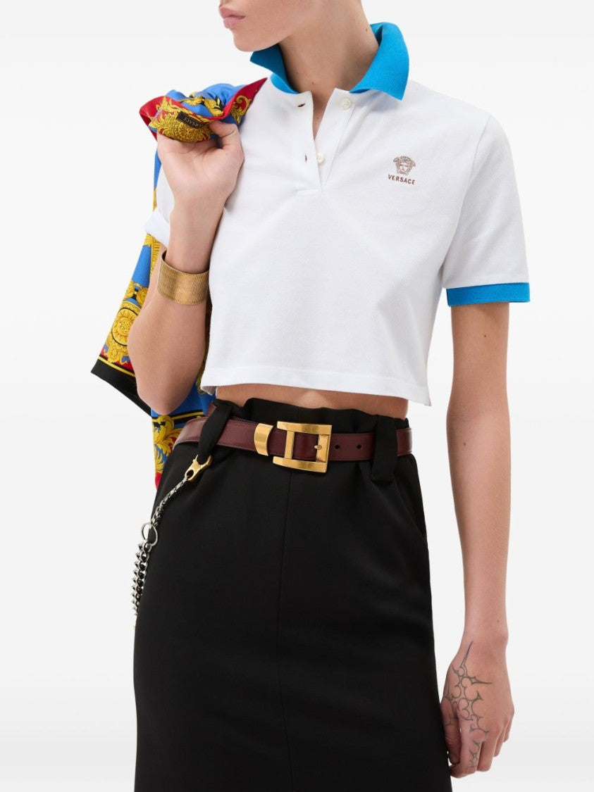 Versace White Contrast Collar Cropped Polo Shirt