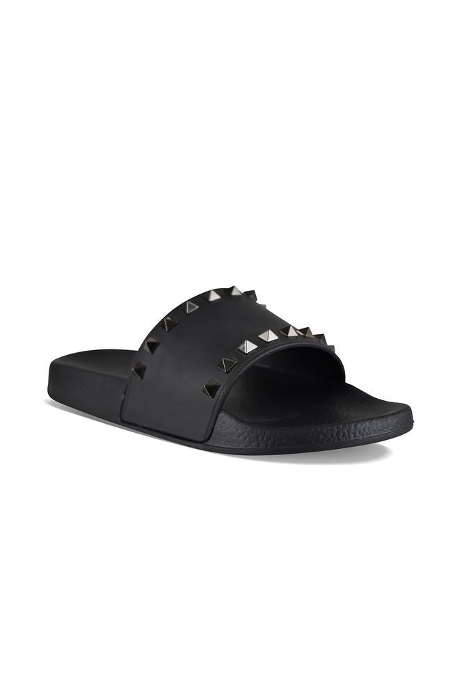 Valentino Garavani Black Leather Flip-Flops With Decorative Studs