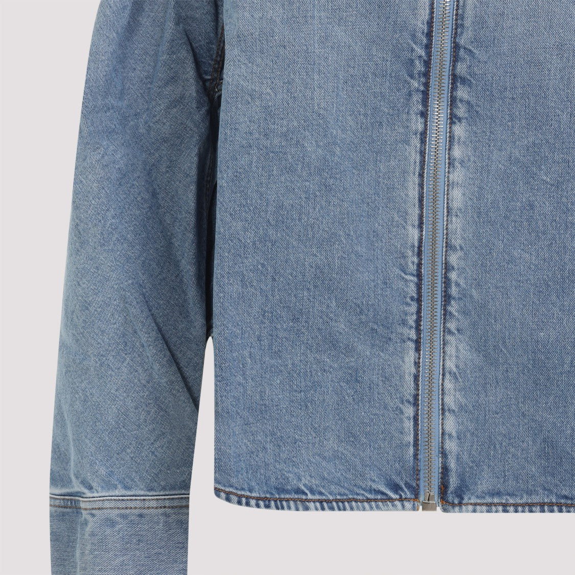 Alaïa Light Blue Cotton Zip Shirt With Standing Collar