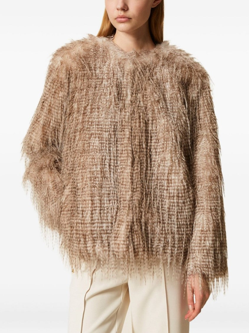 Twin-Set Textured Casual Jacket With Feather-Like Appearance