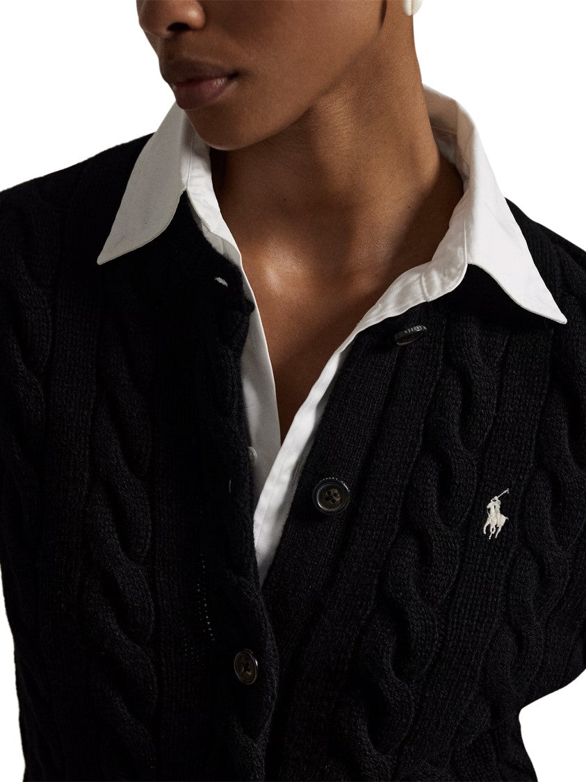 Polo Ralph Lauren Button-Up Cable Knit Sweater-Cardigan With Ribbed Detailing