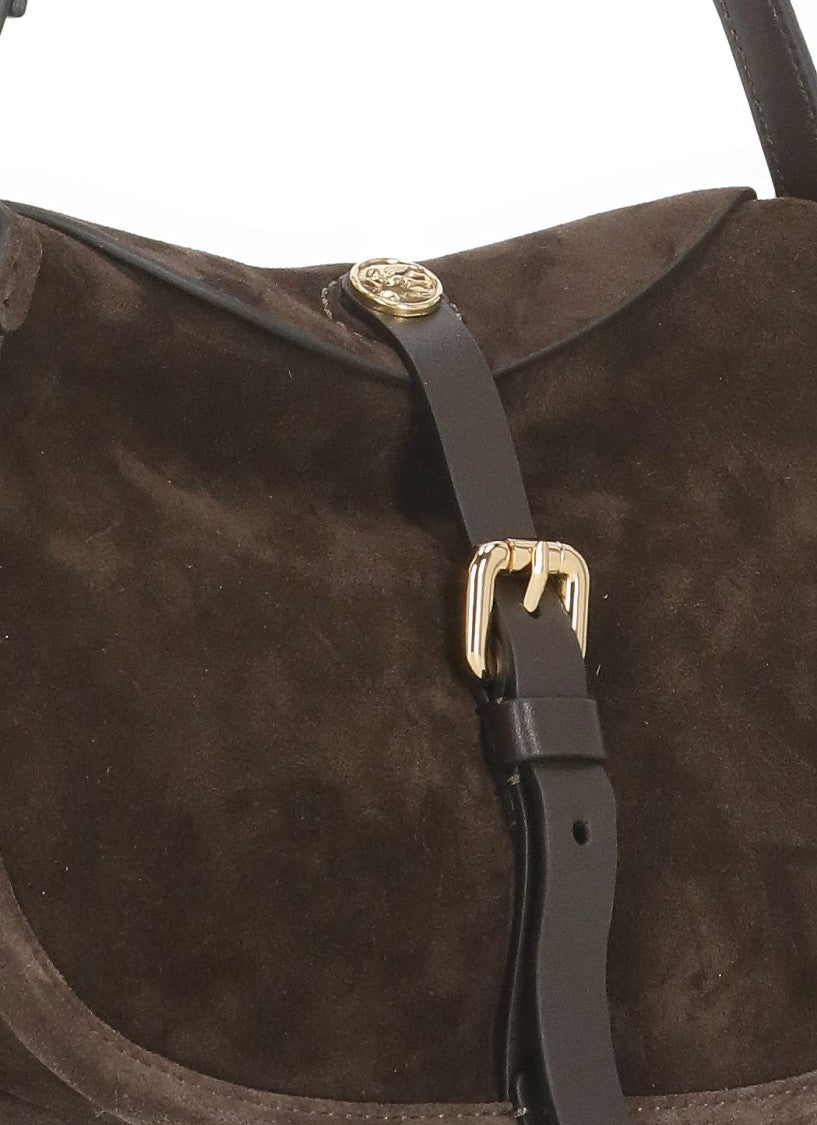 Etro Curved Brown Suede Leather Shoulder Bag With Versatile Strap Options