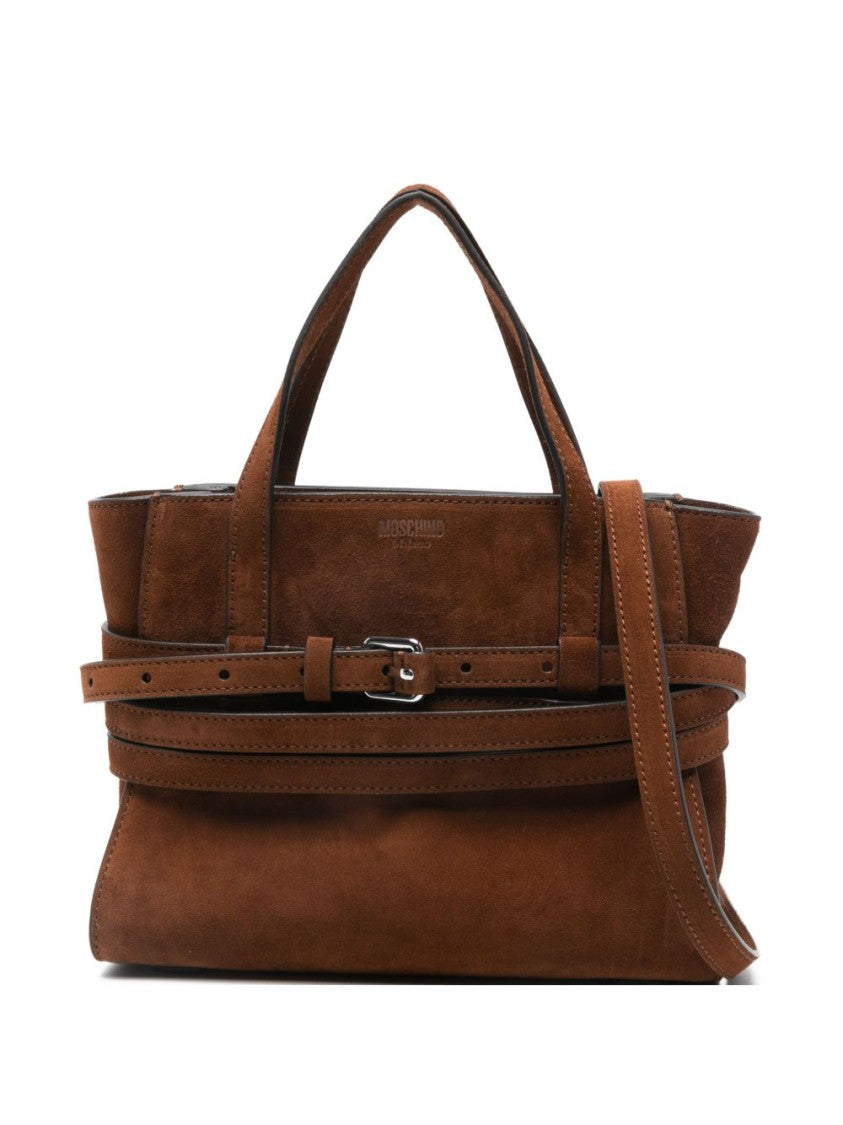 Moschino Structured Brown Suede Bag
