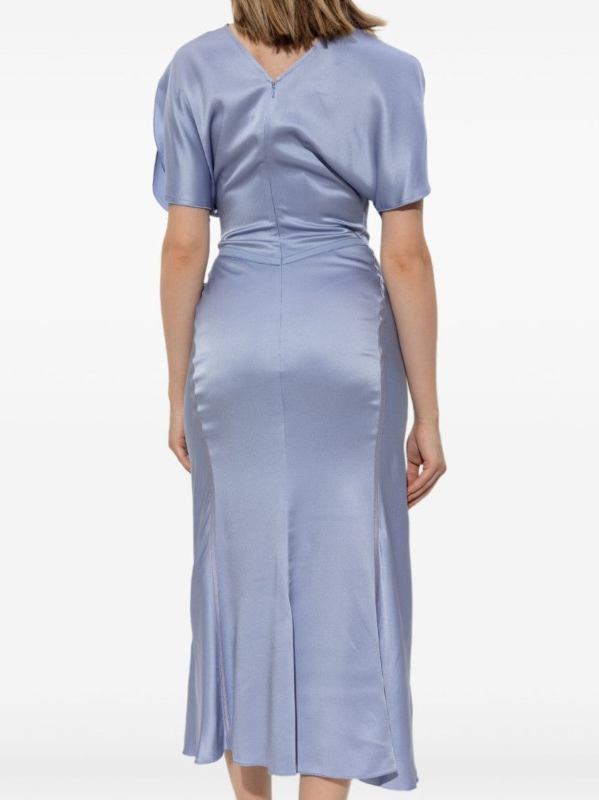 Victoria Beckham Ruched Midi Dress With Puff Sleeves