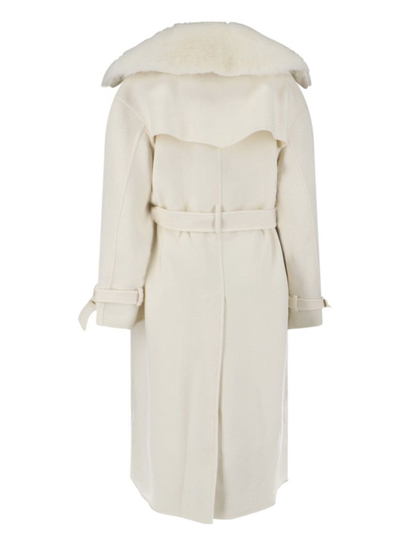 Ermanno Scervino Maxi Coat With Removable Fur Collar – White