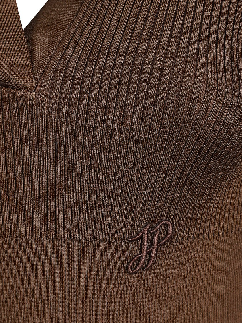 Patou Brown Fitted V-Neck Top