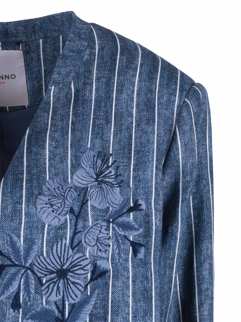Ermanno Scervino Single Breasted Linen Pinstripe Blazer