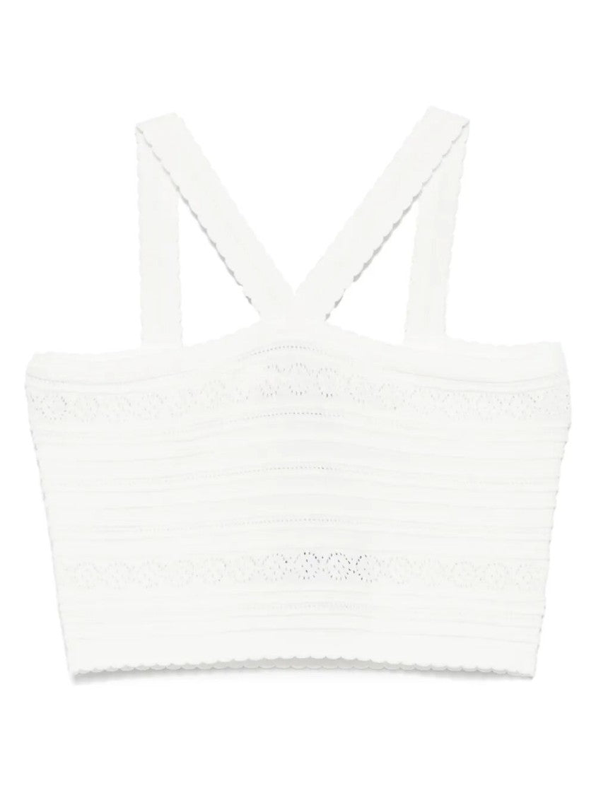 Twin-Set Cropped Textured Top With Cross-Front Straps