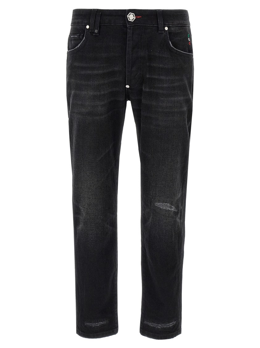 Philipp Plein Black Used-Effect Skinny Fit Five-Pocket Jeans