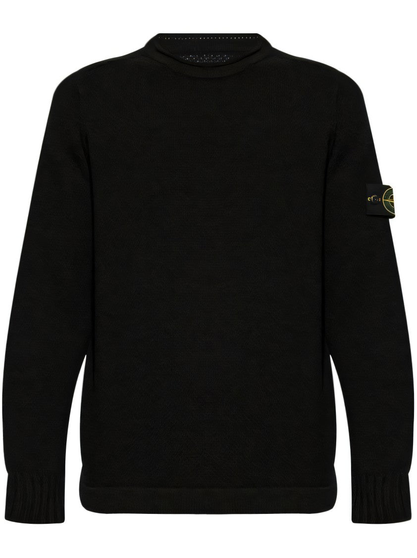 Stone Island Classic Crew Neck Black Wool Sweater