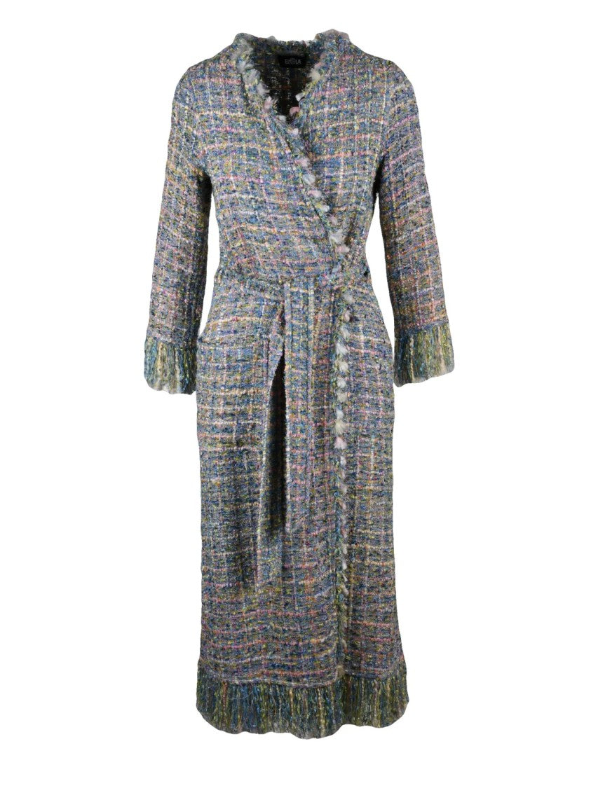 Ella Lago Di Como Multicolor Viscose Acrylic Cotton Bouclé Duster Coat