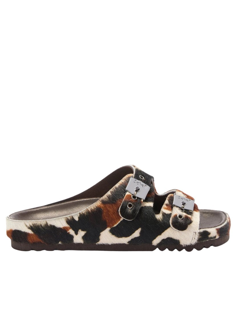 Scholl Slip-On Flats With Adjustable Straps And Bold Animal Print