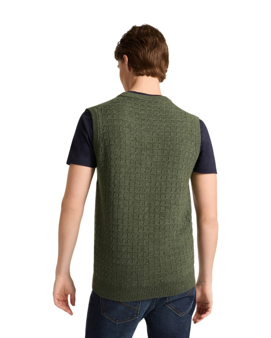 Harmont & Blaine Textured Knit Ribbed V-Neck Gilet