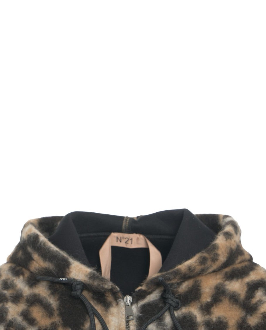 N°21 Oversized Faux Fur Jacket With Animal Print And Drawstring Hood