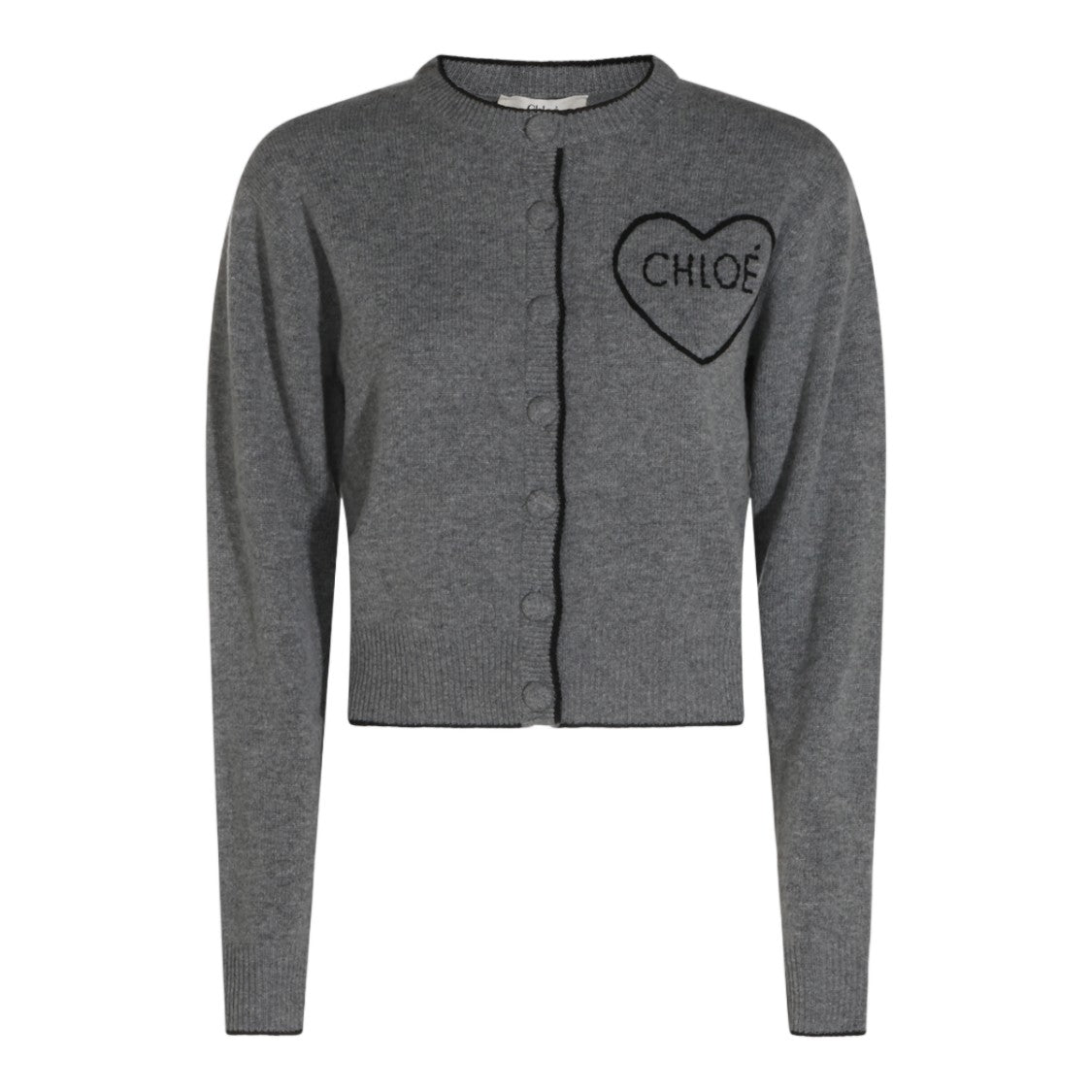 Chloé Cropped Long-Sleeved Sweater With Button-Down Front And Heart Patch