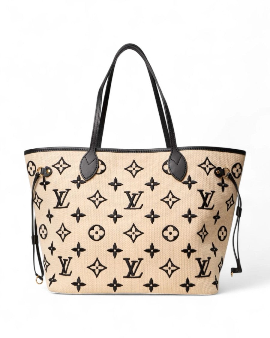 Louis Vuitton Loui Vuitton Neverfull Mm By The Pool Rafia Monogram Black