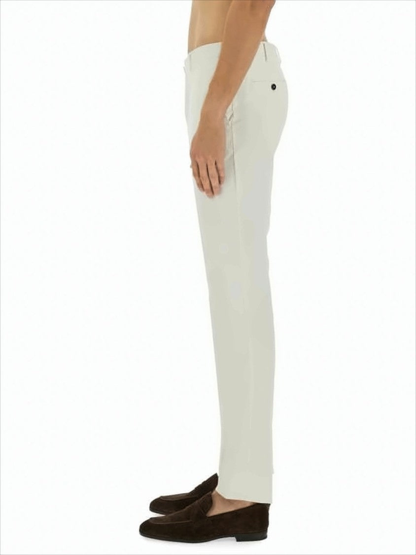 Pt Torino Tailored White Straight Pants With Mid-Rise Waist