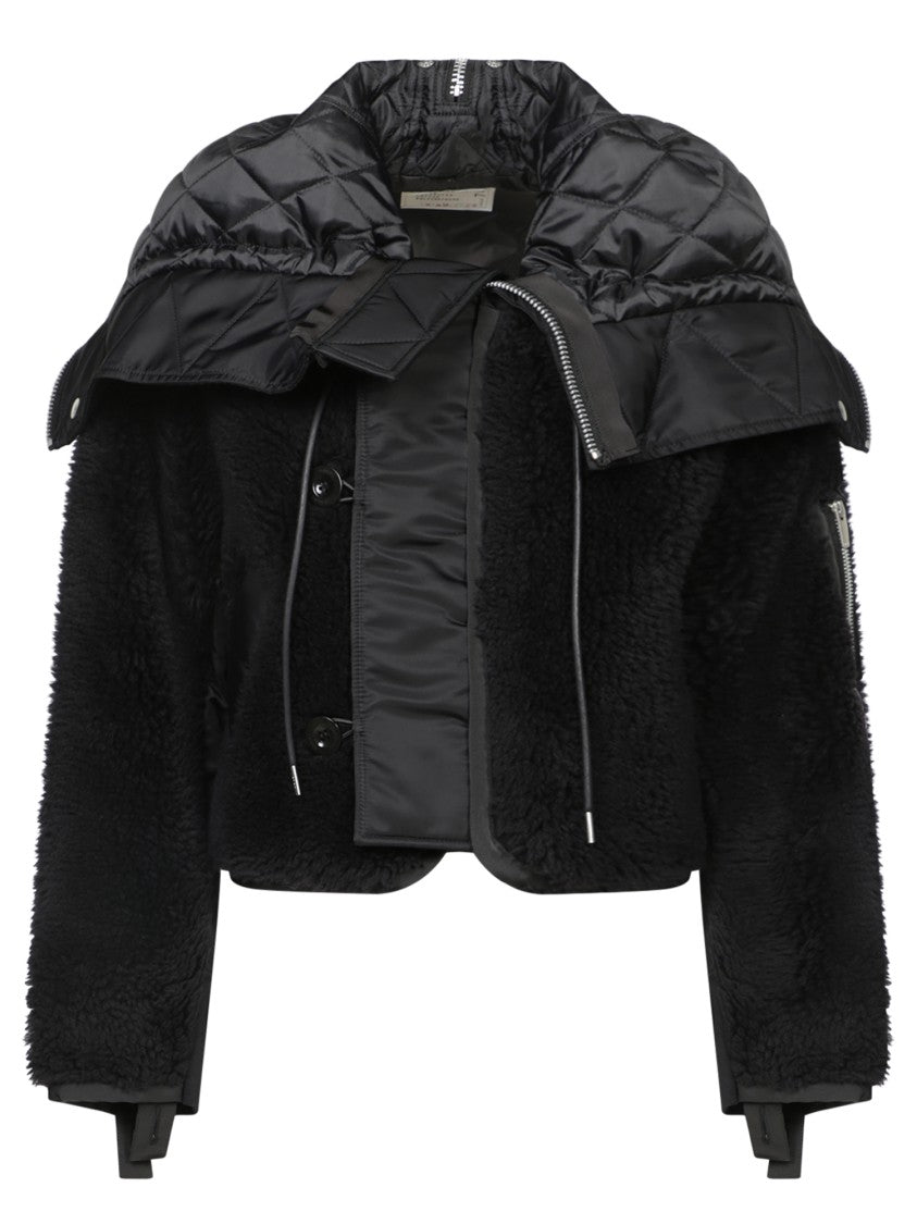 Sacai Wool Blend Black Jacket With Quilted Detailing