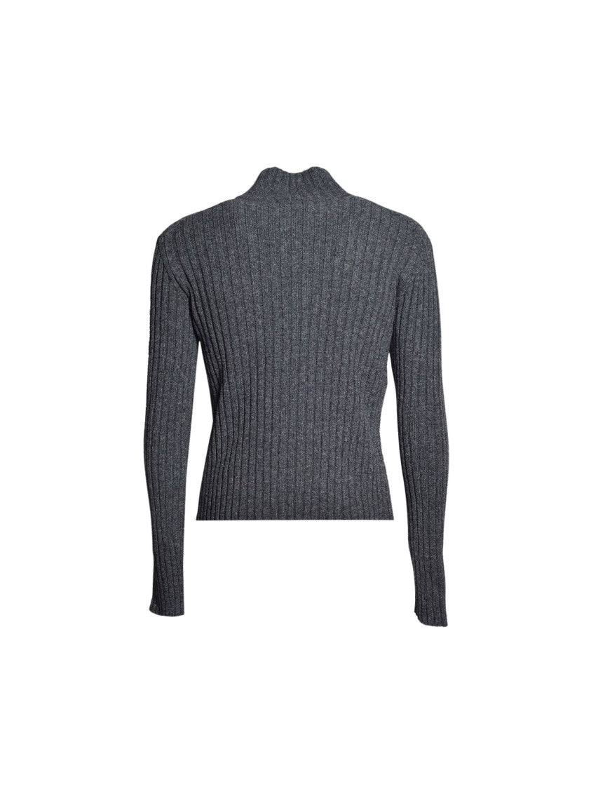 Jil Sander High Collar Full-Zip Ribbed Knit Cardigan