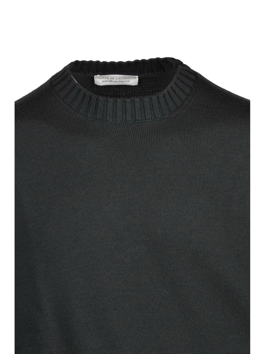 Filippo De Laurentiis Crew Neck Pullover In Military Green Wool