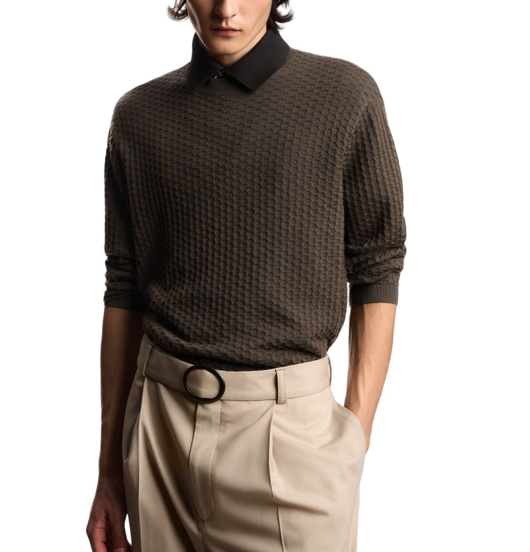 Emporio Armani Textured Knit Pullover With Classic Crewneck Design