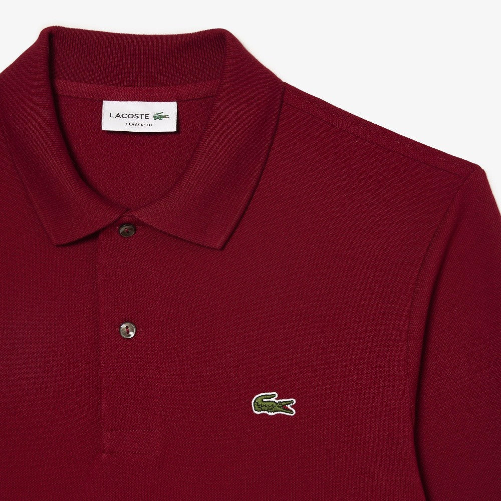 Lacoste Bordeaux Long Sleeve Polo With Mother-Of-Pearl Buttons