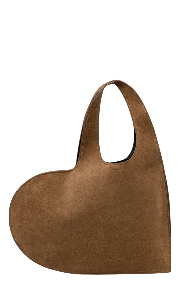 Coperni Brown Double Heart Double Handle Engraved Logo Suede Tote Bag