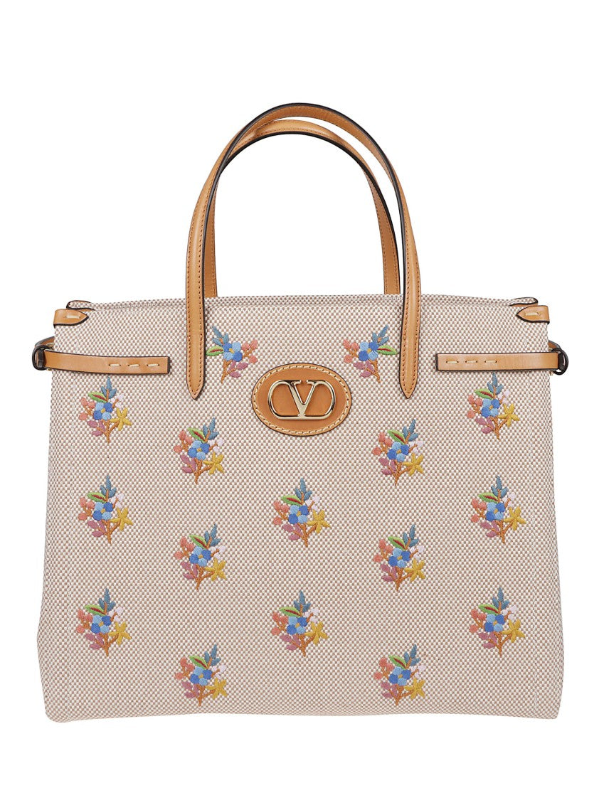 Valentino Garavani Structured Floral-Embroidered Tote Bag